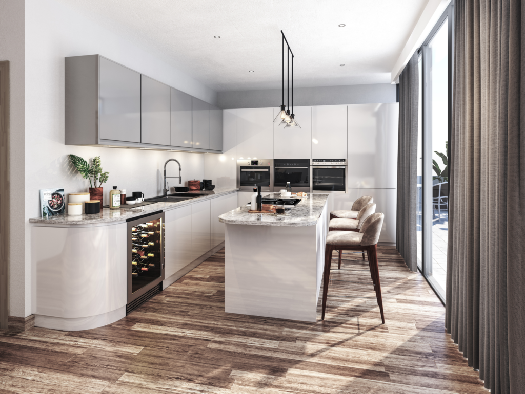 3D visualisation of kitchen in the daytime