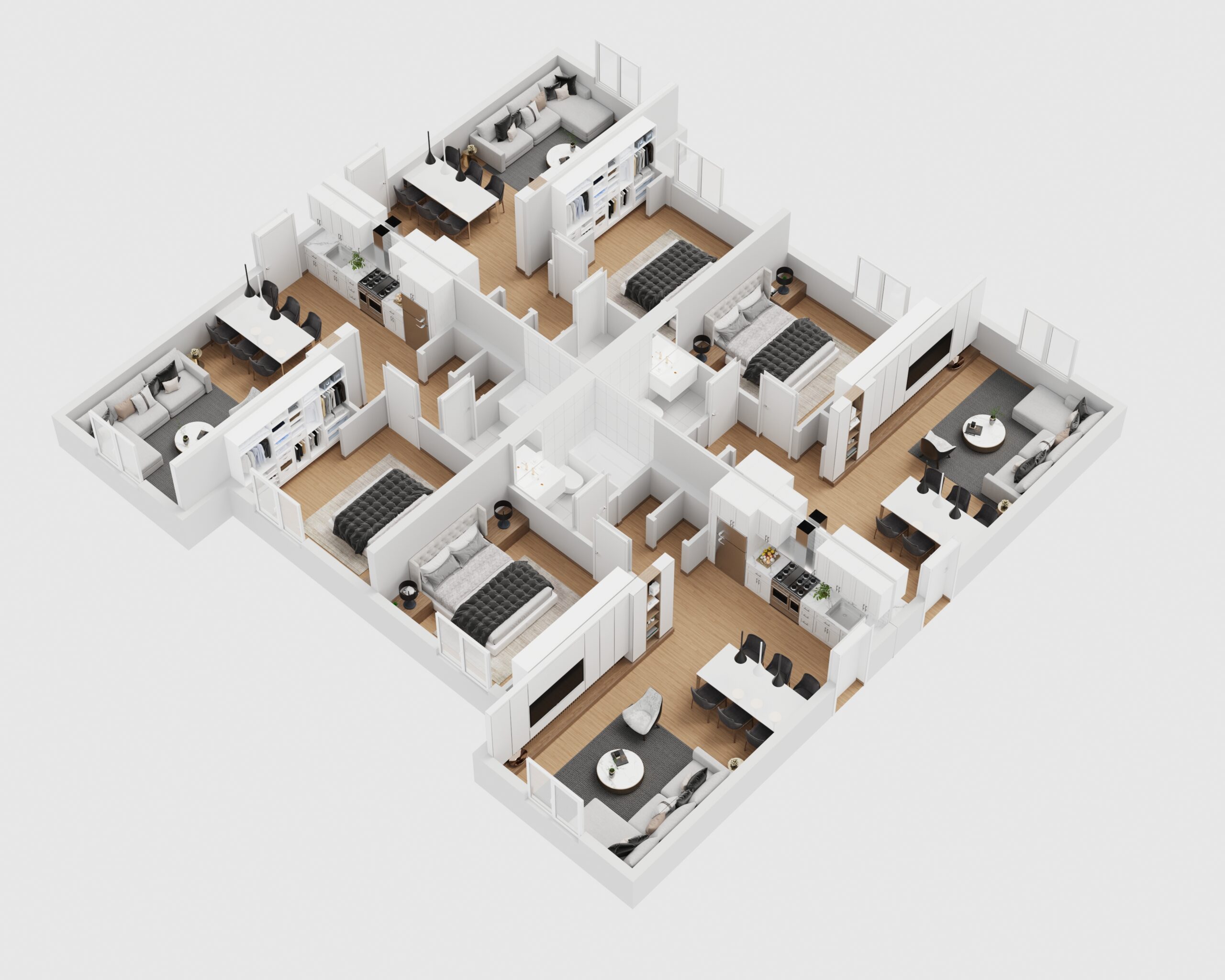 Montage of interactive 3D CGI floor plans