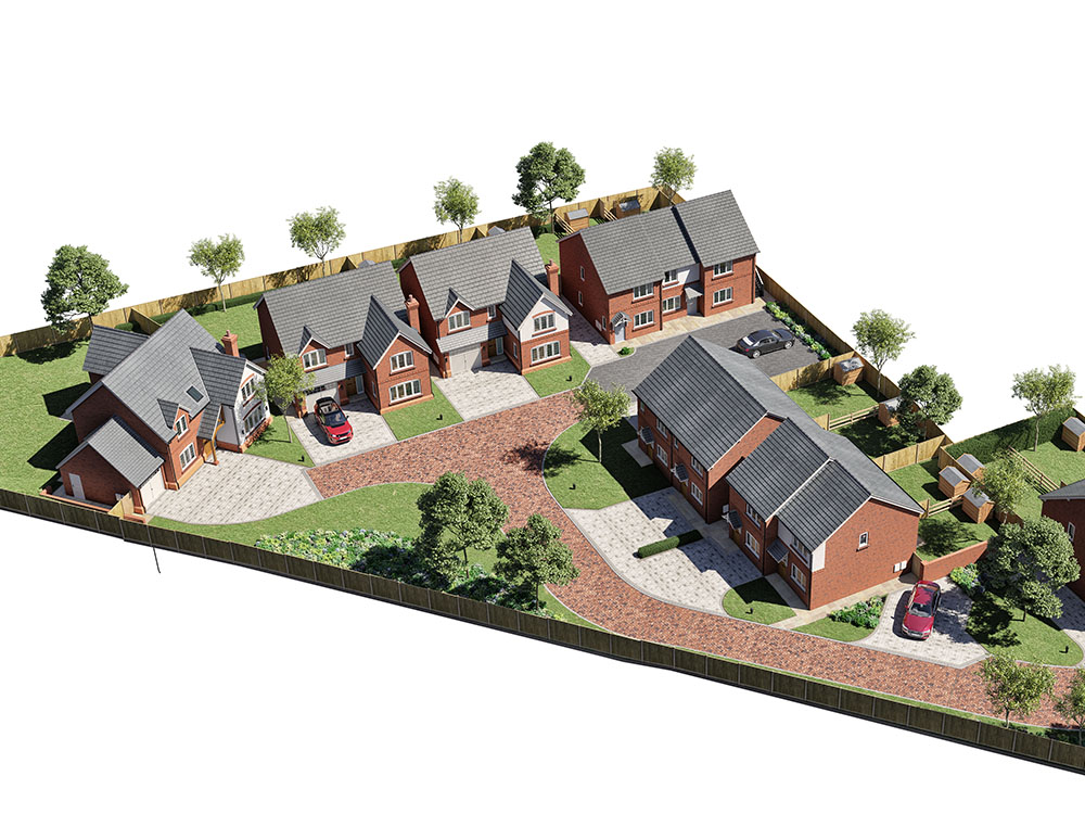 Site plan CGI - 3D visualisation example in Cheshire