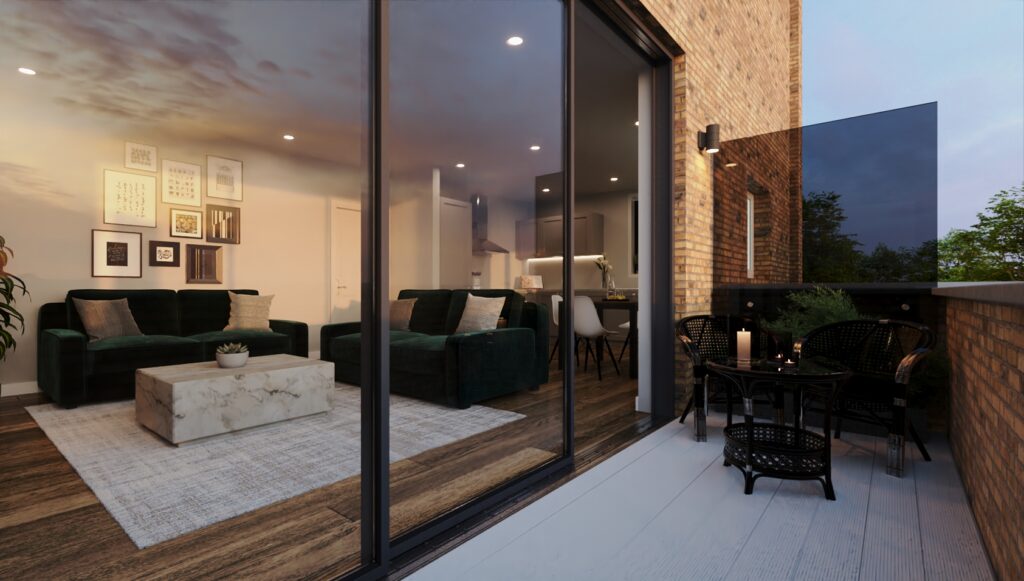 CGI of a flat’s patio used in a marketing campaign