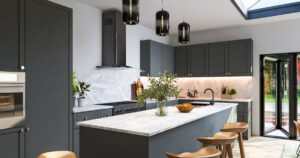 3D CGI Interior Design Kitchen with island and bar stools