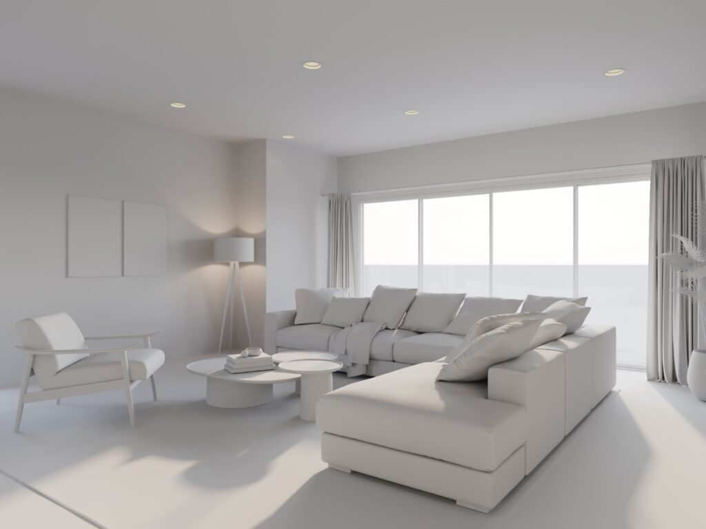 Interior CGI at the white-block stage