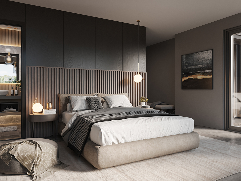 CGI bedroom modern contemporary London
