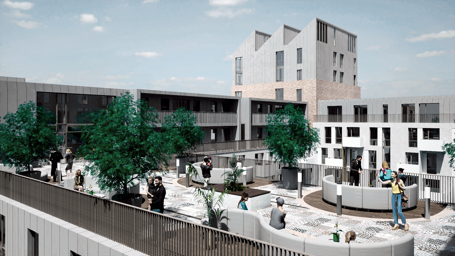 Functional architectural CGI of a rooftop garden