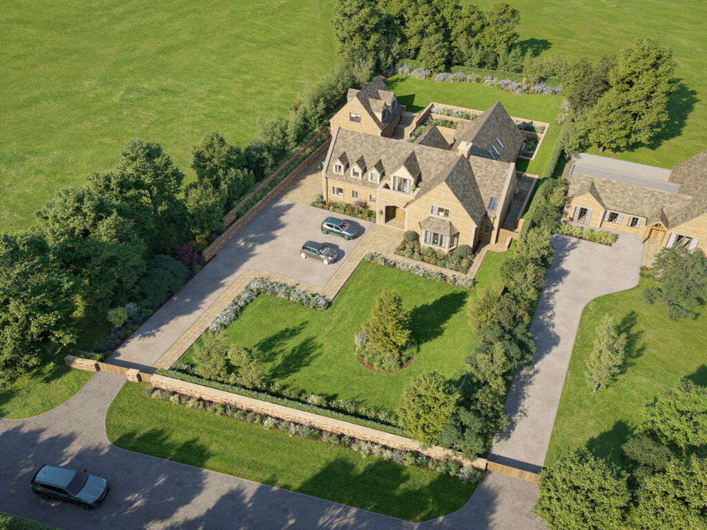 Large Detached House 3D Aerial View