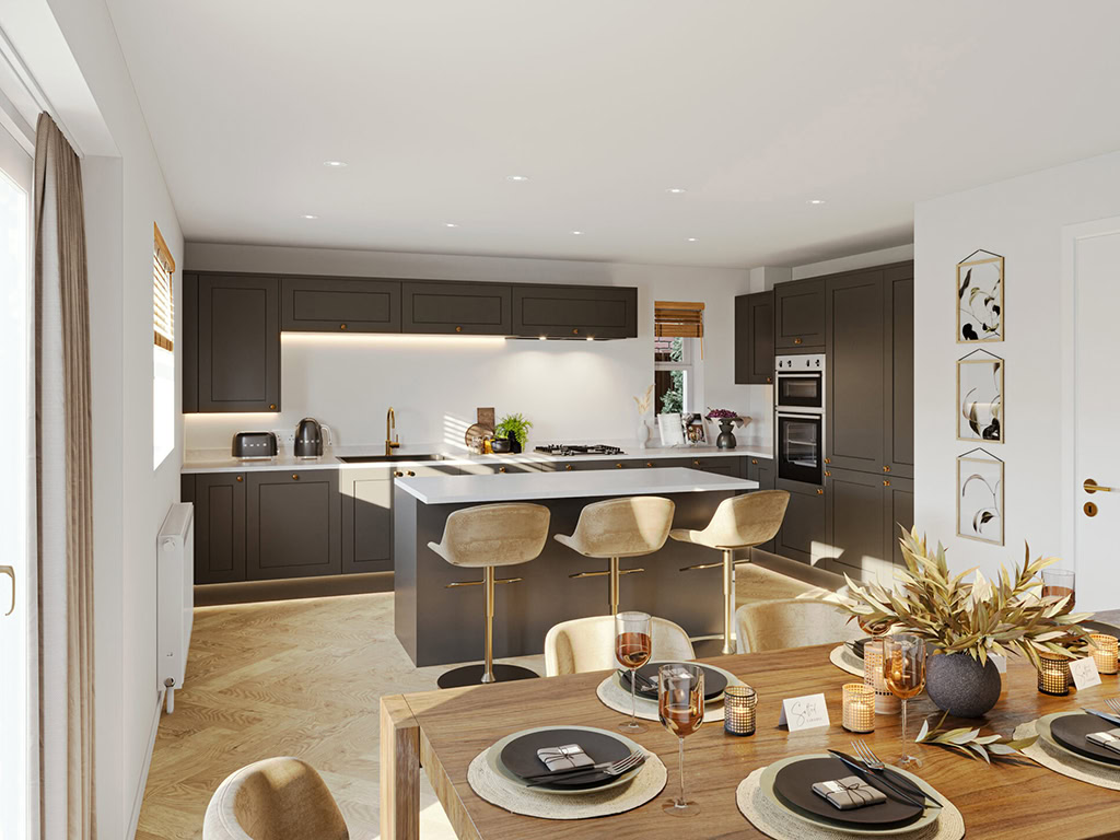 3d Internal Visualisation example - bright open kitchen and diner