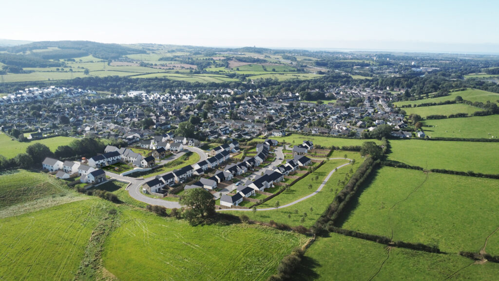 Full site drone aerial CGI housing development
