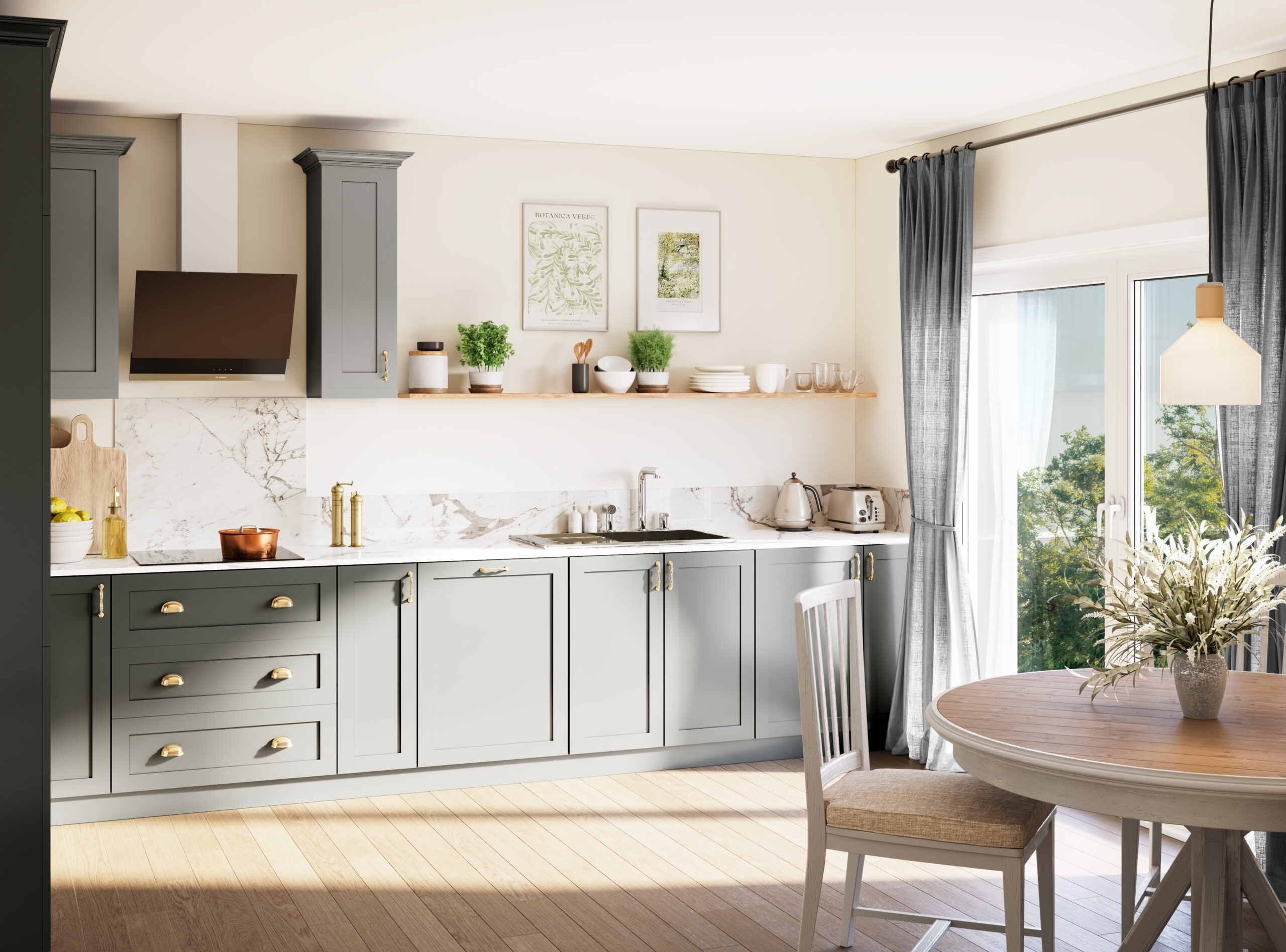 Styled interior CGI of a kitchen diner by The Pixel Workshop